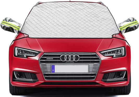 iZoeL Windshield Cover for Winter, Frost Guard Windscreen Cover, Side Wing Mirrors Cover with Reflector, Snow Ice Protector Full Protection for Normal Car Size (146cm * 126cm)
