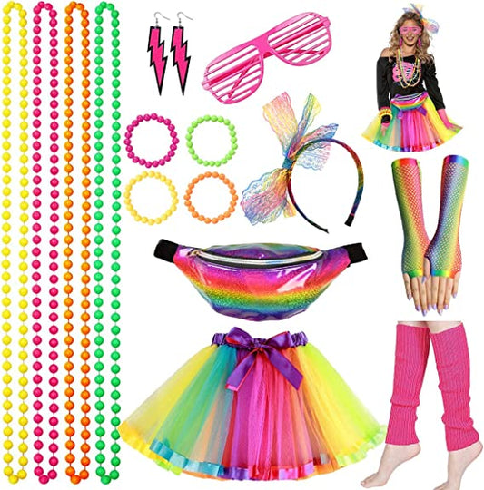 iZoeL 80s Fancy Dress for Women Halloween Costumes for Girls 80s Accessories 80s Costume80s Outfits - Waist Packs Tutu Skirt 4 Layers, Headband Leg Warmers Necklace Bracelets