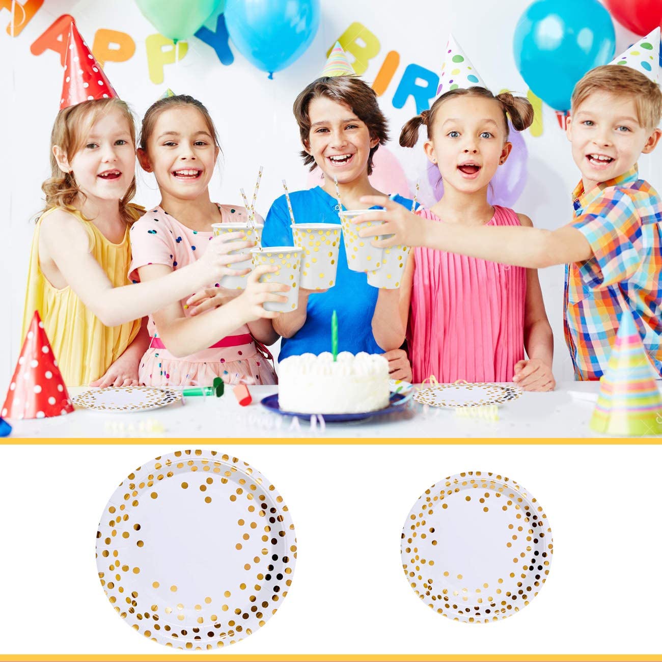 iZoeL 60 Guests Gold Party Tableware Paper Dinnerware Gold Dot Plates Cups Straws Napkins for Birthday Party Baby Shower Bridal Wedding Anniversary