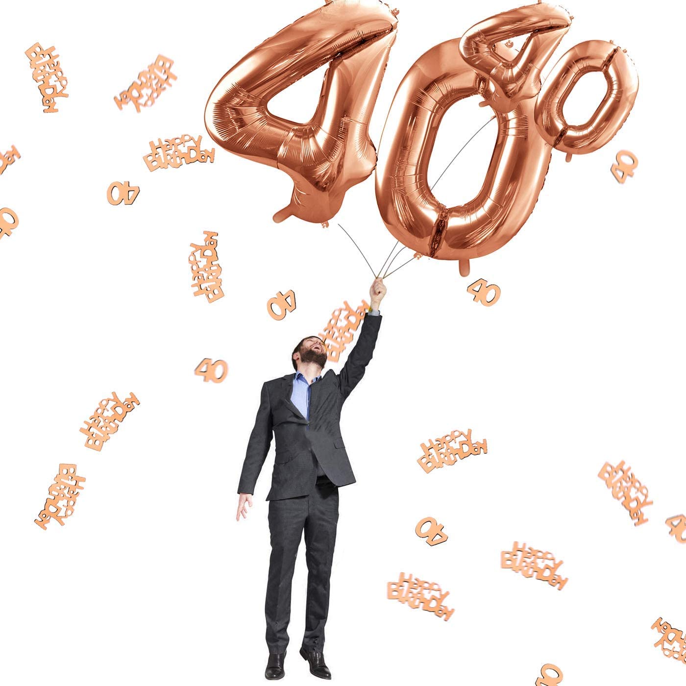 iZoeL Balloon 18/21/30/40/50/80 helium incl.4pcs XXL and Small Rose Gold balloon, 30g 40 Number Confetti,20g Happy Birthday Table Confetti, Birthday Anniversary Party Decoration(Rose Gold 40)