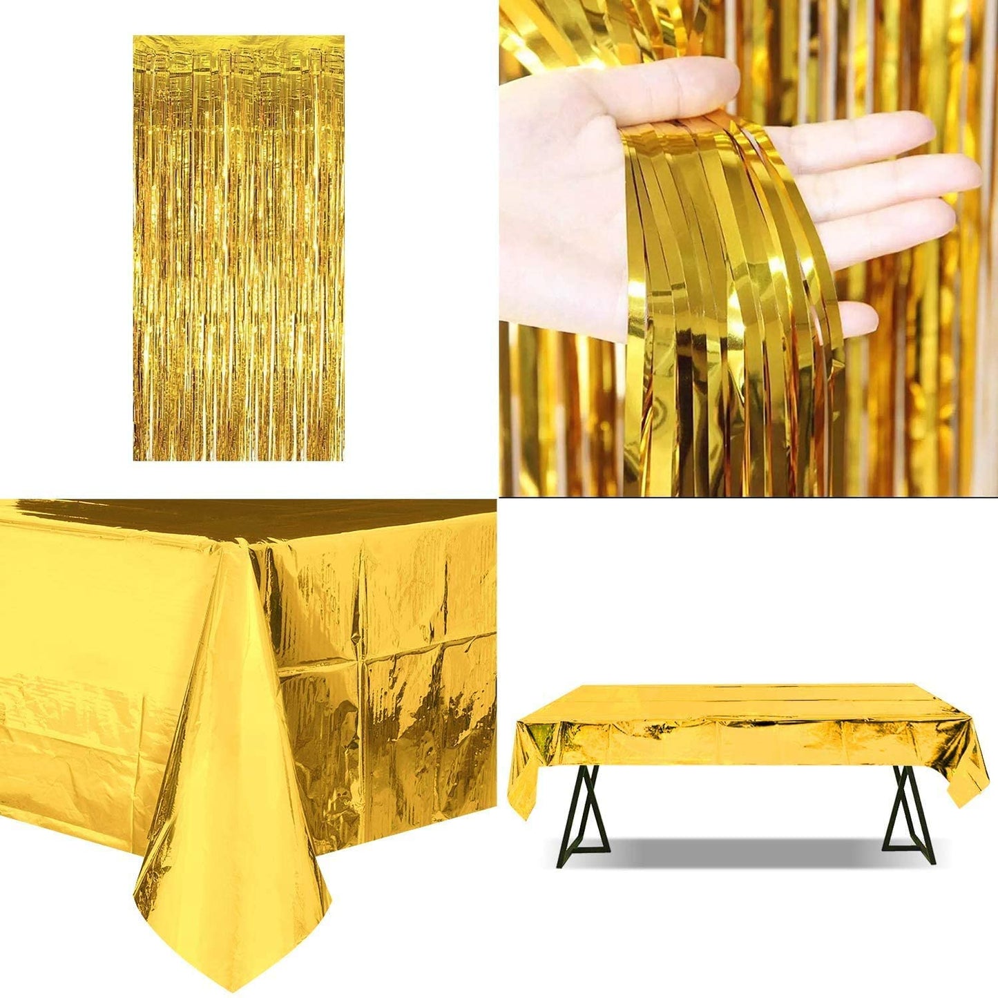 iZoeL Gold Birthday Party Decoration Happy Birthday Banner Balloons Fringe Curtain Foil Tablecloth Heart Star Foil Confetti Balloons and 10g Table Confetti for Man Women Birthday Party