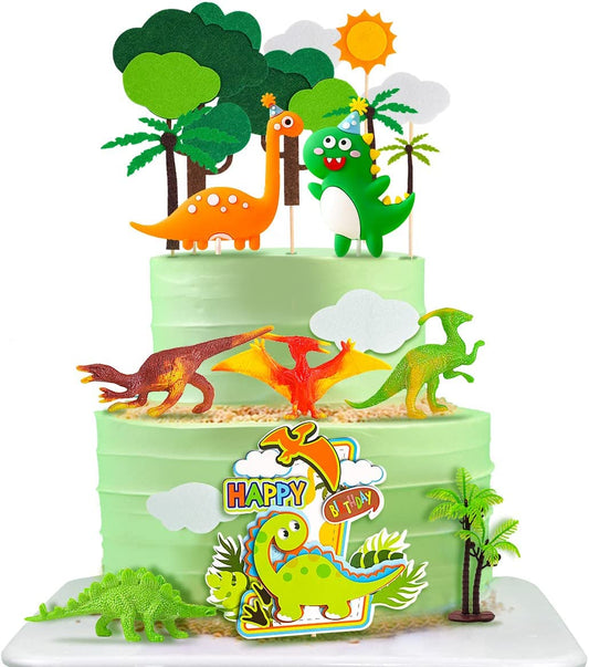 iZoeL 3D Dinosaur Cake Toppers, Dinosaur Cake Decoration, Dinosaur Happy Birthday Caker Topper, Dinosaur Cupcake Topper for Kids Boys Birthday Party Cake - 19PCS - Reusable