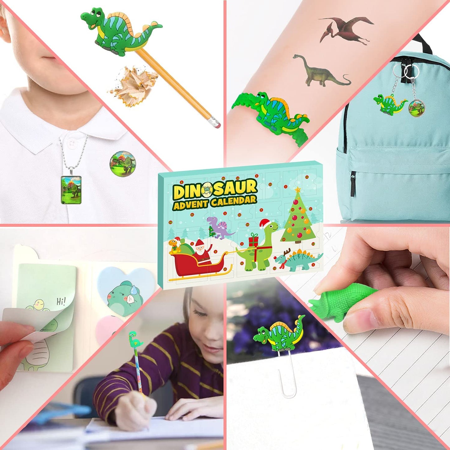 iZoeL Dinosaur Advent Calendar 2021 Boys Kids, Dino Figures, Stationery, Necklace, Keychains, Crayon, Brooch, Post-it Notes Christmas Countdown Days - 24 Xmas Surprise Gift