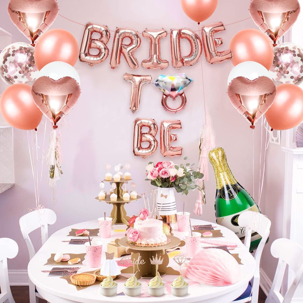 iZoeL Hen Party Decoration, Hen Party Accessories, Rose Gold Bride To Be Banner, Bride To Be Veil, Champagne Balloon, Tattoos for Team Bride, Bride Cake Topper, Confetti Balloons for Hen Do Wedding