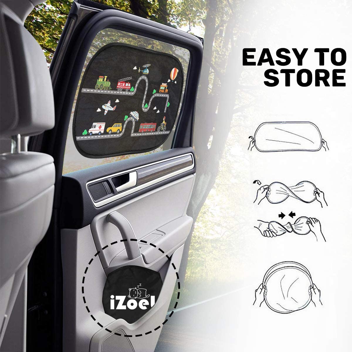 iZoeL Car Sun Shade for Baby Kids 2 Pack, Static Cling Side Window Car Annimal Lion, 80GSM Rear Sunshades Universal with 8 Suction Cups and Storage Bag - Sun Glare and UV Rays ProtectionProtection