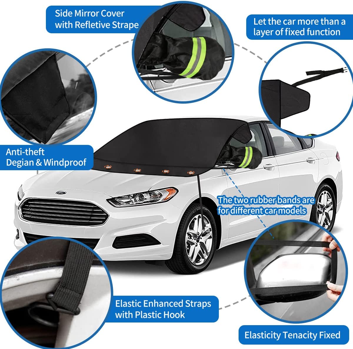 iZoeL Windshield Cover Magnetic Car Windscreen Cover Winter Car Cover with Wing Mirror Cover, Snow Frost Protector Ice Guard Waterproof Full Protection for SUV Truck (XLSize 157CM*126CM)