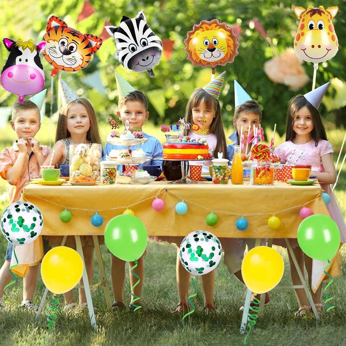 iZoeL Jungle Animals Birthday Party Decorations for Boys Kids Girls, Happy Birthday Banner Animal Balloon Latex Balloons Animal Cake Toppers for 1st 2nd 3rd 4th 5th 6th 7th Jungle Themed Party