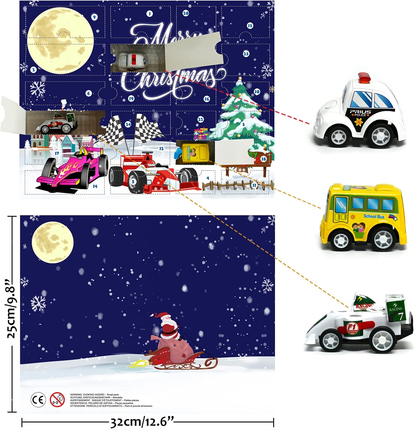 iZoeL Cars Advent Calendar for Kids Boys 2021 Christmas, 24 Mini Pull Back Vehicles with Game Map, Racing Car Construction Vehicles Fire Truck Countdown Days to Christmas for Son Grandson Girls