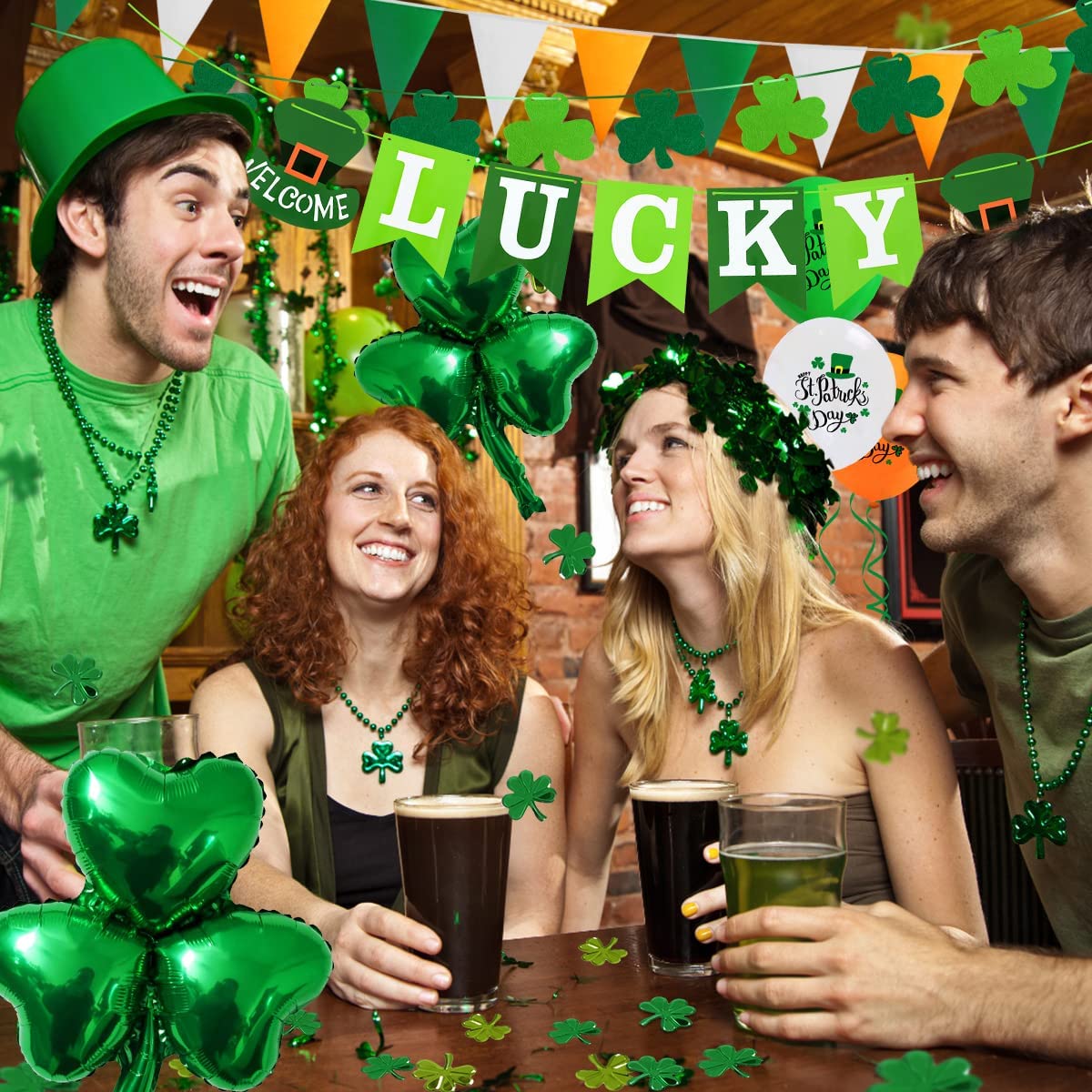 iZoeL St Patricks Day Decorations St Patricks Day Accessories, Welcome Lucky Banner Irish Bunting St Patricks Day Balloons Shamrocks Bunting Confetti for Home Bar Paddy's Day Irish Day Party Supplies