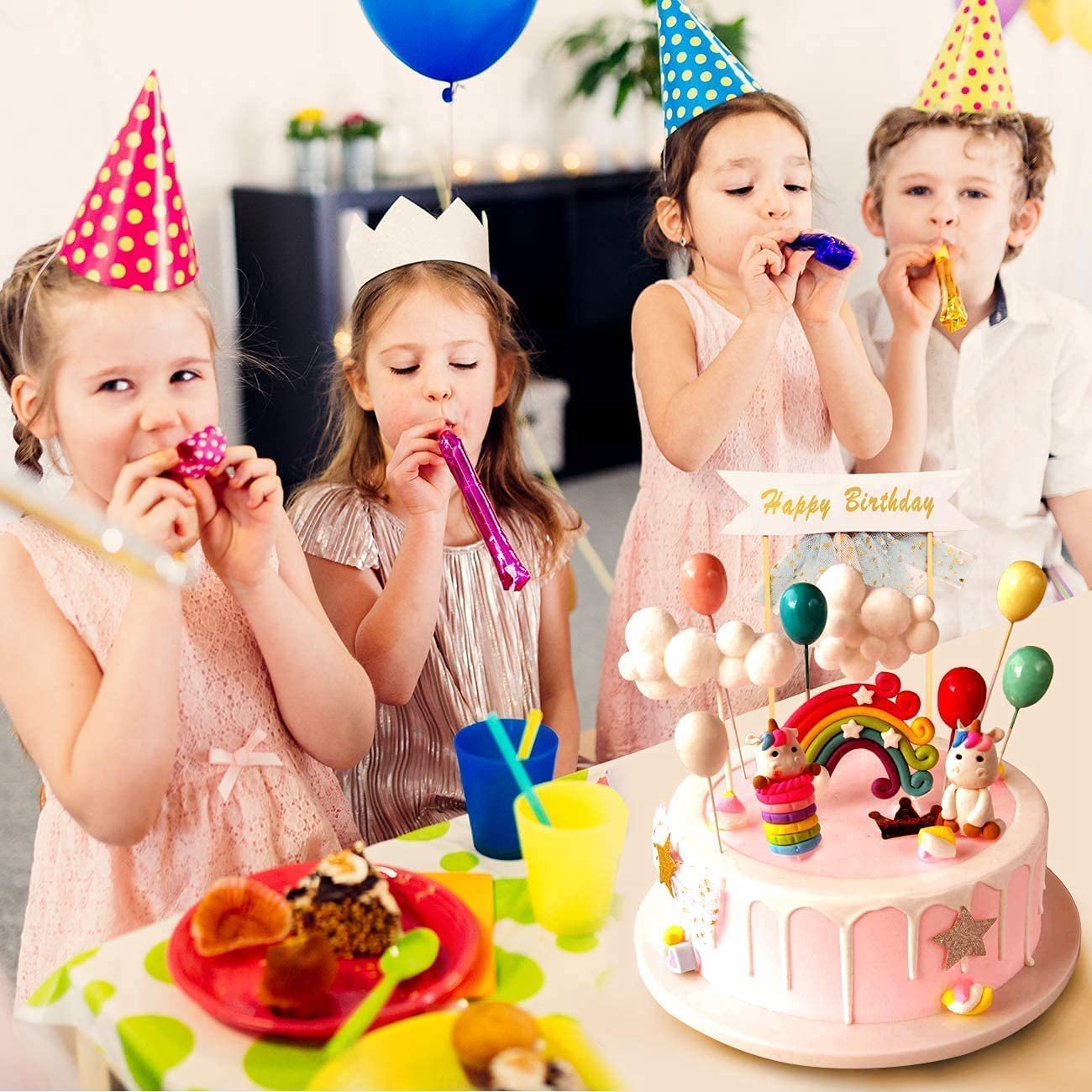 iZoeL Unicorn Cake Topper Kit Cloud Rainbow Balloon Happy Birthday Banner Cake Decoration For Boys Girls Kids Birthday