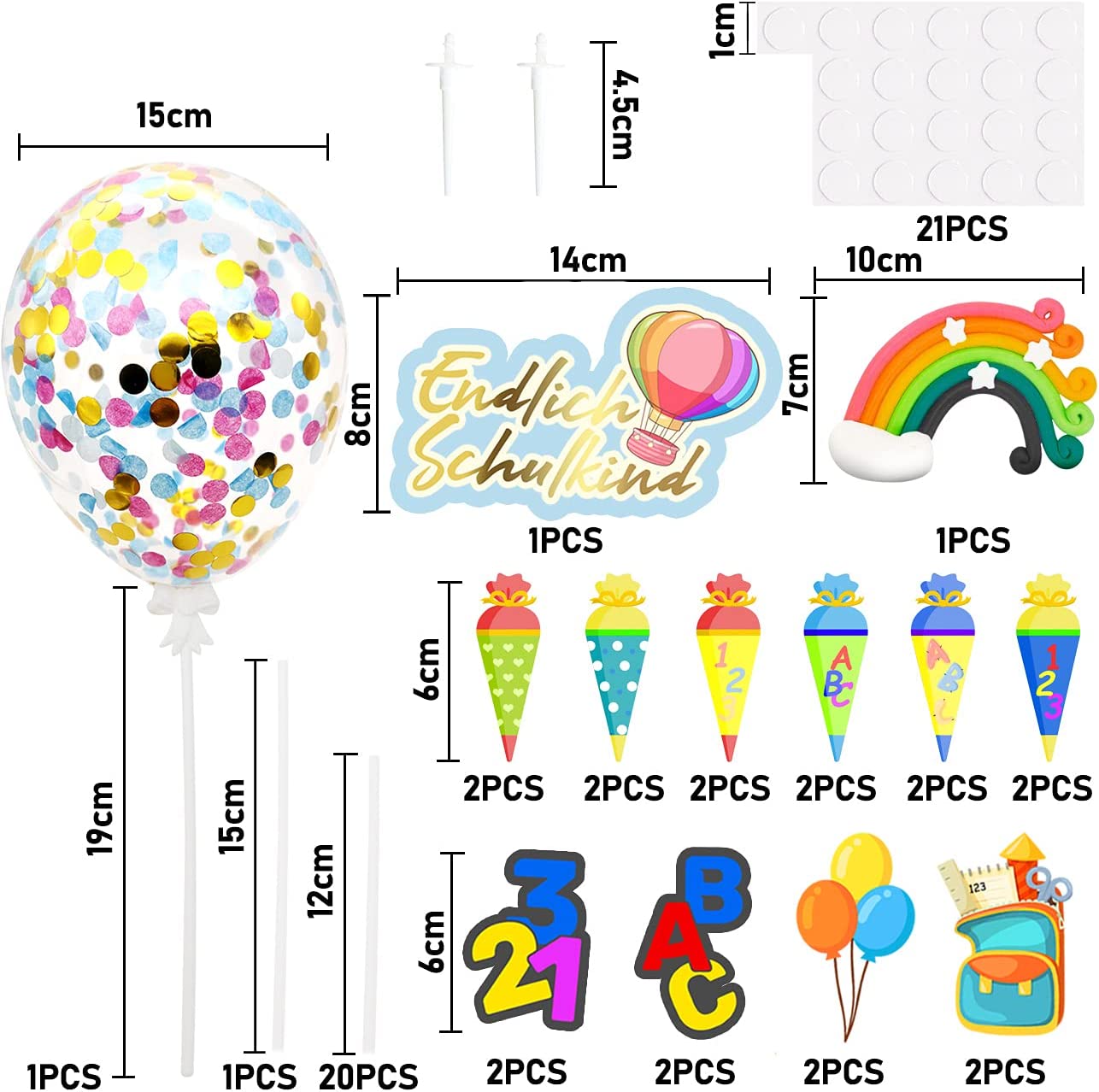 iZoeL Cake Decoration School Child School Cake Decoration Finally School Child Cake Topper Rainbow Confetti Balloon ABC 123 Cupcake Muffin Decoration for Girls Boys (Multicoloured School Child)
