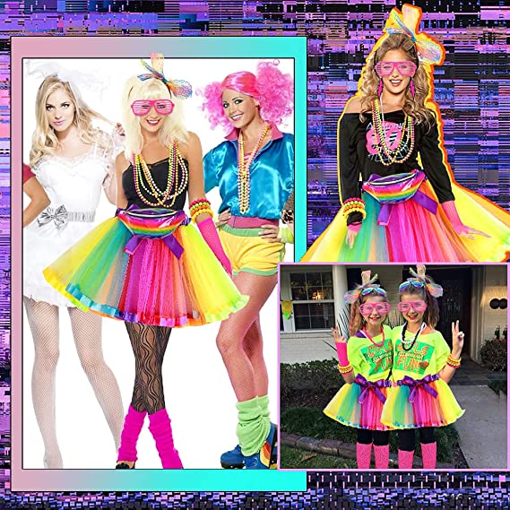 iZoeL 80s Fancy Dress for Women Halloween Costumes for Girls 80s Accessories 80s Costume80s Outfits - Waist Packs Tutu Skirt 4 Layers, Headband Leg Warmers Necklace Bracelets