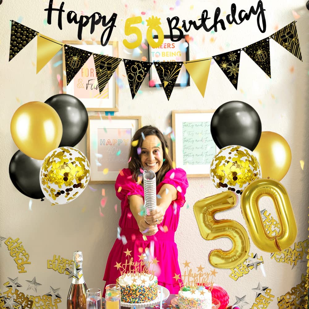 iZoeL 50th Black Gold Birthday Party Decorations - small