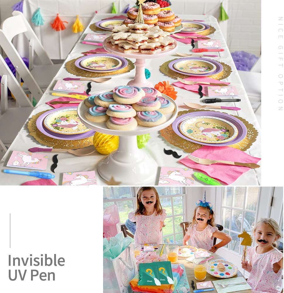 iZoeL 10 Invisible Ink Pen Secret Pen 10 Notebook 10 mustache, Unicorn Invisible Writing with UV Light, Invisible UV Pens Detective Birthday Pinata Party Bags Filler School Prize