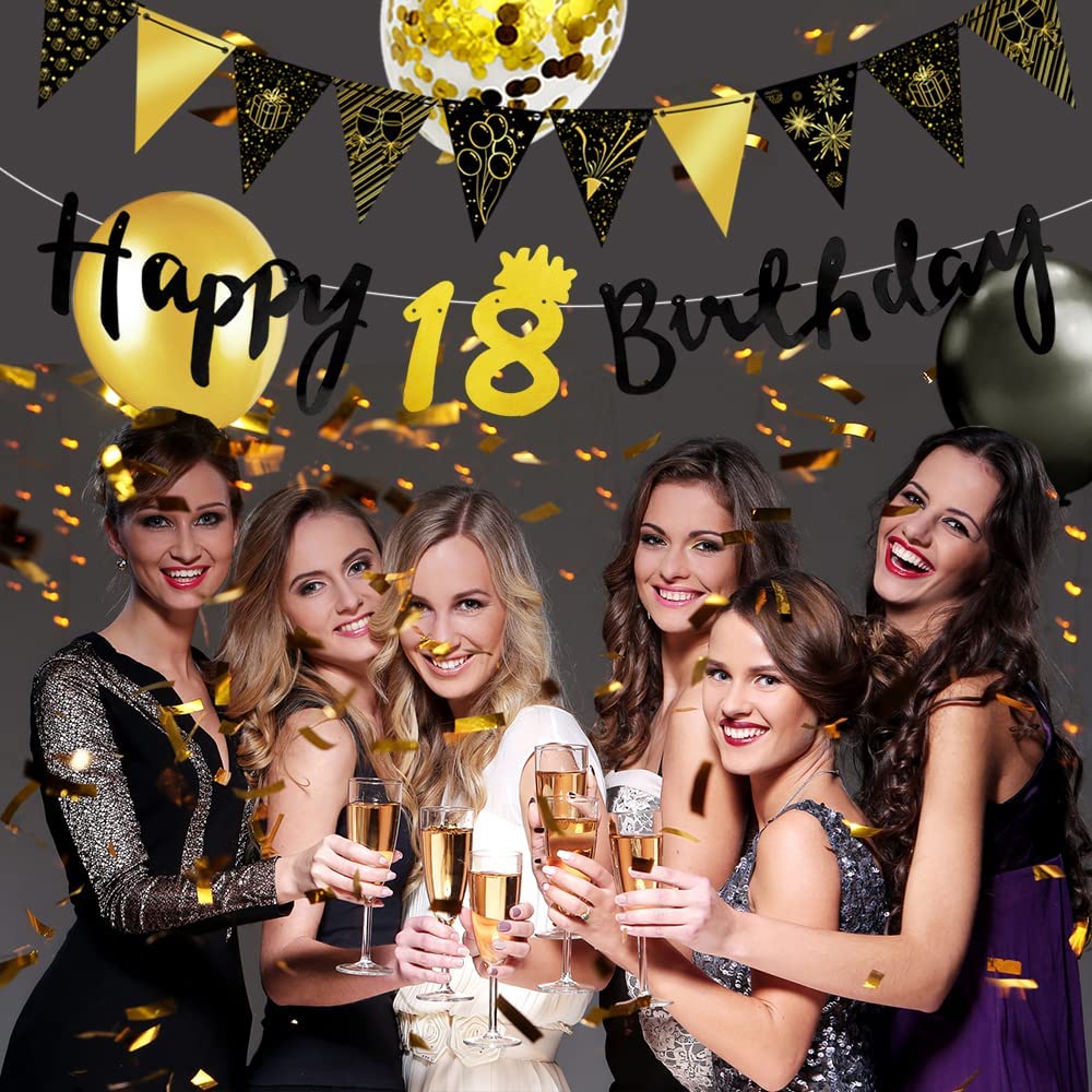 iZoeL 18th Black Gold Birthday Party Decorations - small