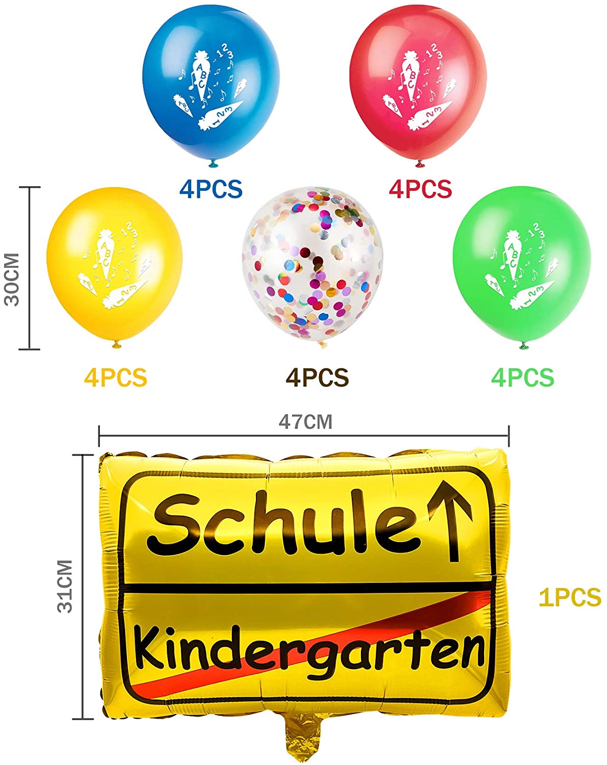iZoeL Schulanfang Schuleinführung 20 ABC 123 Balloons Foil Balloon (blue)