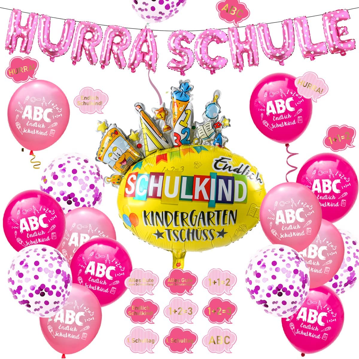 iZoeL Schule Kind Foil Balloon Garland School Balloon Confetti Pink
