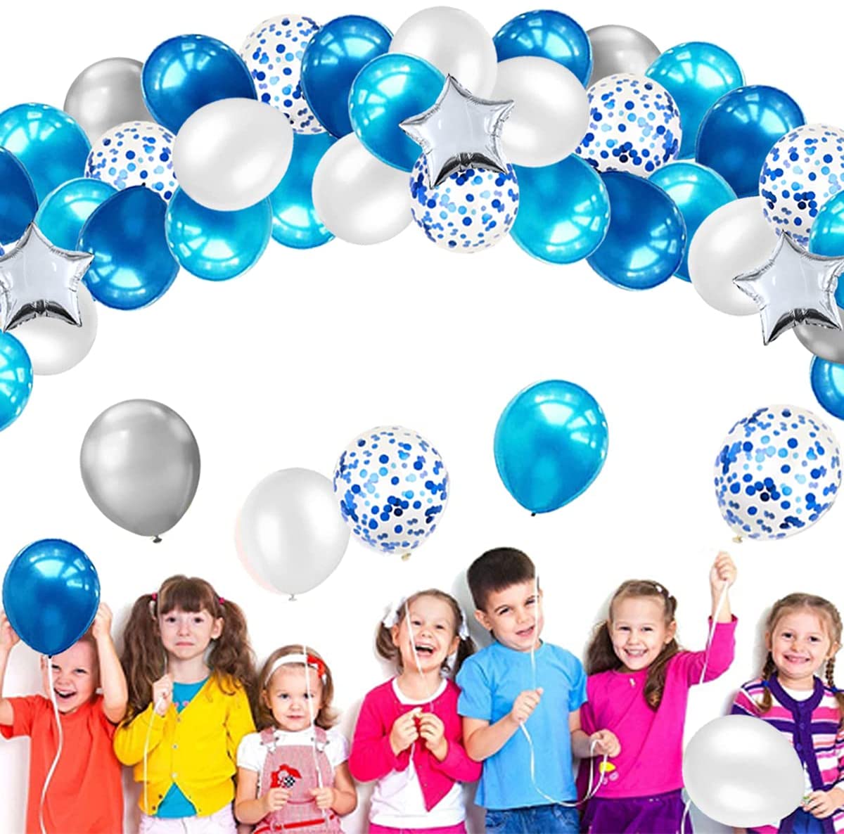 iZoeL Blue Balloon Arch Kit for Boys Girls Men Women -Baby Shower Birthday Party Decorations Supplies - with Tape Strips Tie Tools Flower Clips Star Confetti Balloons Garland