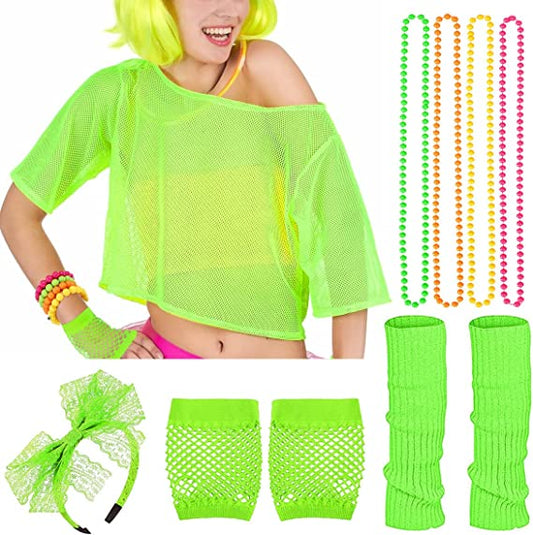 iZoeL 80s Fancy Dress for Women Halloween Costumes for Girls 80s Accessories Costume Outfits - 80s Top Headband Gloves Leg Warmers Necklace