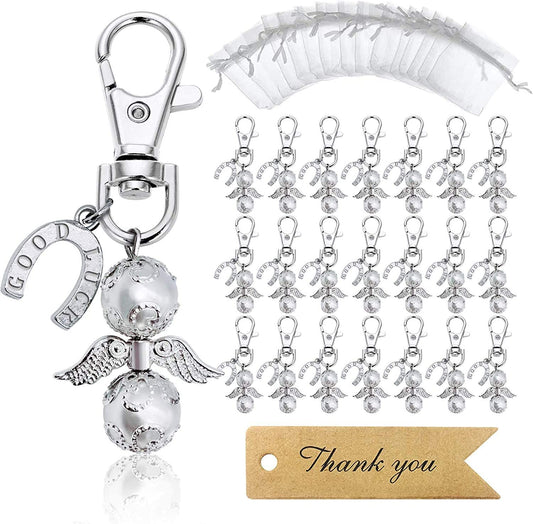 iZoeL 20 Angel Favor Lucky Horseshoe Keychains Plus Organza Bags Plus Thank You Kraft Tags, Guest Gifts for Baby Shower Bridal Shower Wedding Graduation Funeral Nurse Doctor Gift - Party Favors