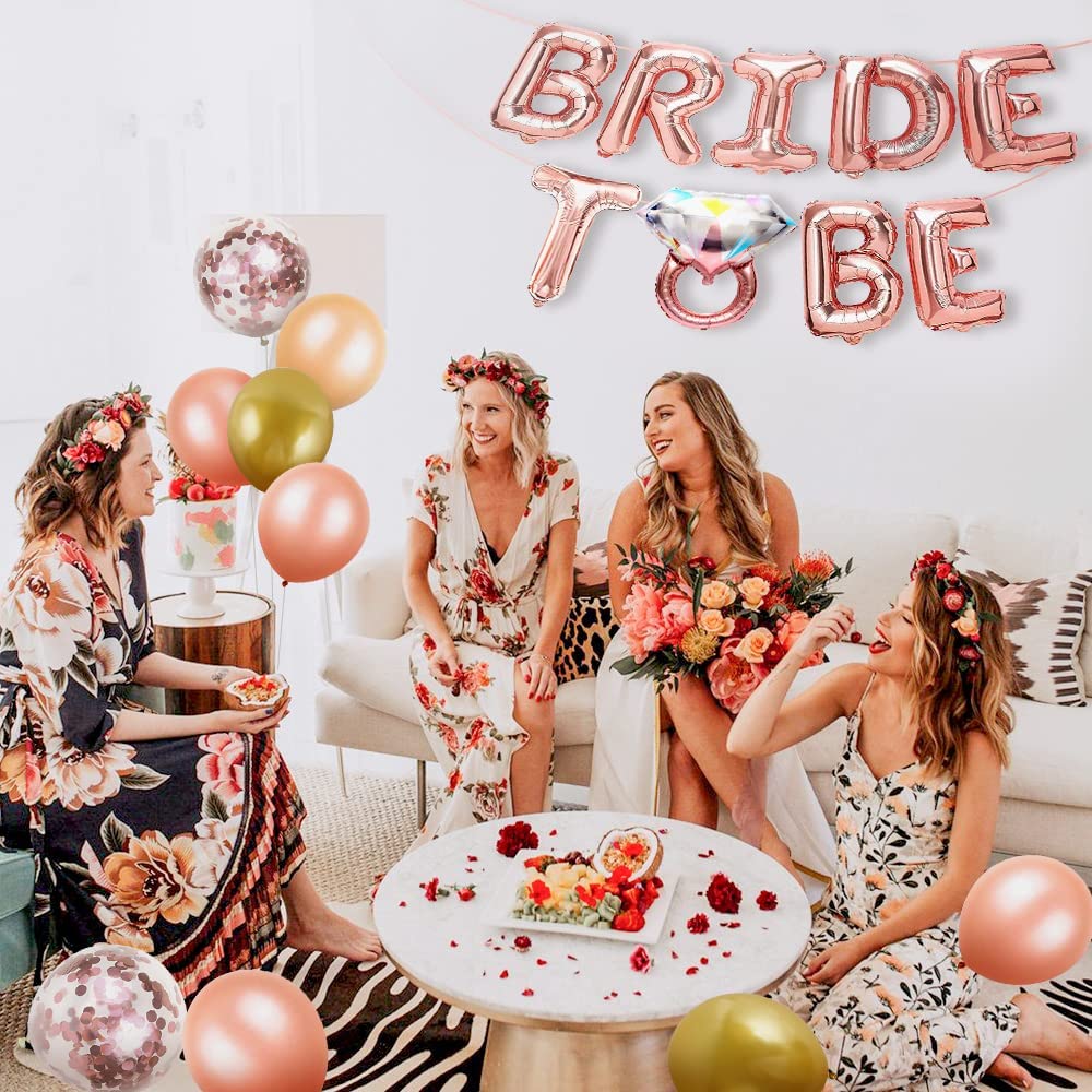 iZoeL Hen Party Decoration, Hen Party Accessories, Rose Gold Bride To Be Banner, Bride To Be Veil, Bride Headband Tiara, Hen Party Photo Booth Props, Tattoos Team Bride, Confetti Balloons - Hen Do