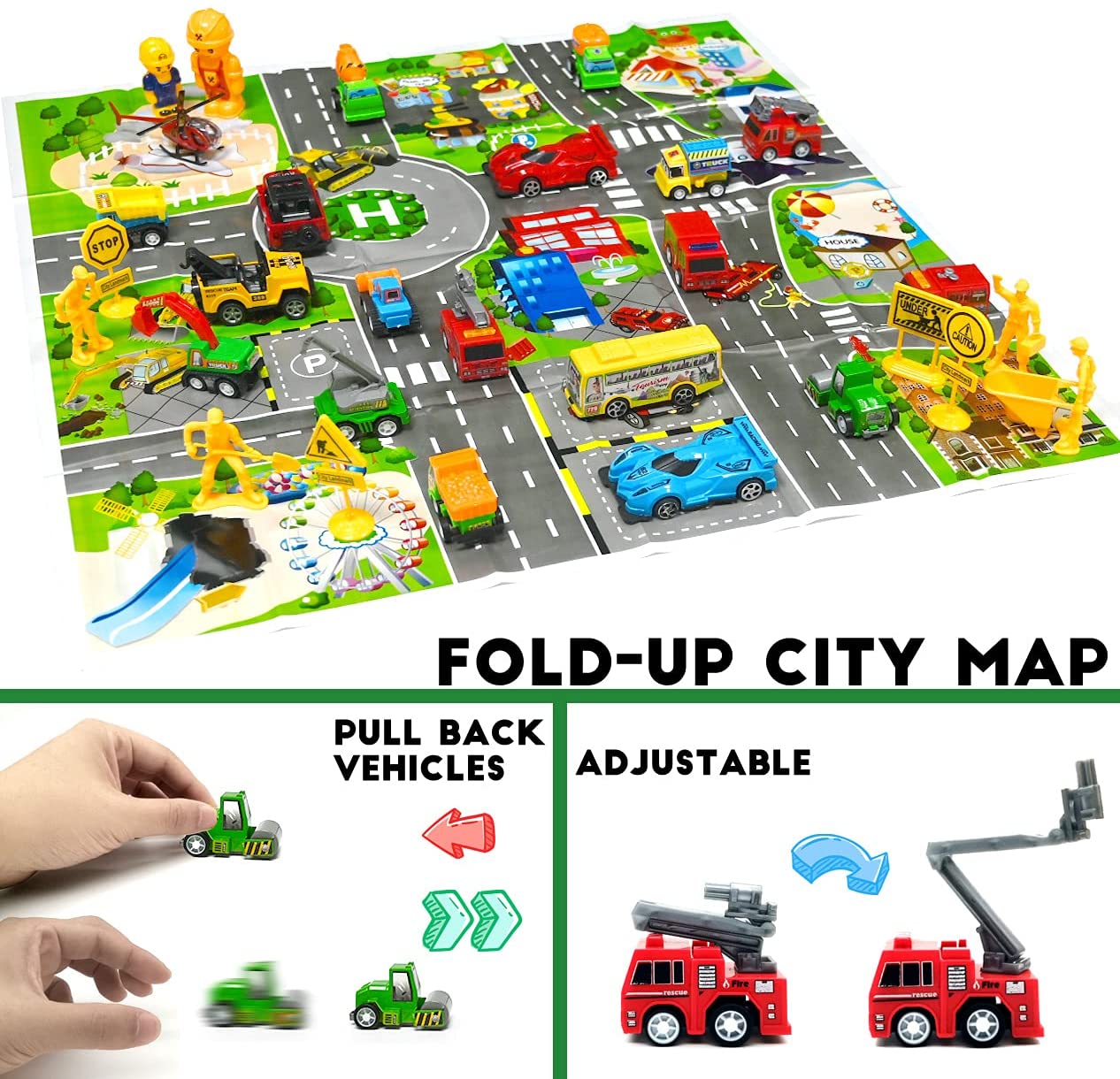 iZoeL Cars Advent Calendar Boy Kids 2021, 24 Pull Back Vehicles as Construction Vehicles School Cars with Game Map for Son Grandson - 24 Christmas Countdown Days to Holiday, Xmas Surprise Gift