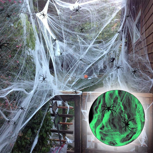 iZoeL 100g Stretchable Spider Web (Night Luminous) Cobweb webbing plus 50pcs Big Fake Spider for Halloween Night Haunted House Bar Pub Party Decoration