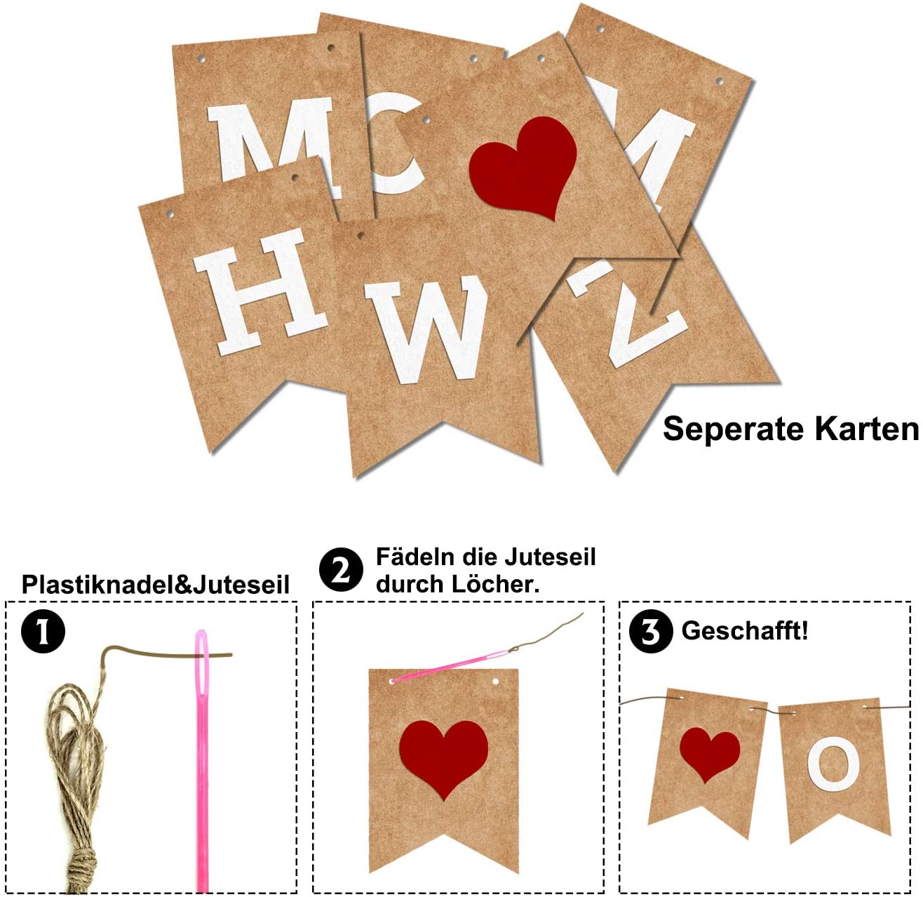iZoeL Willkommen Hause Banner linen Girlande Retro