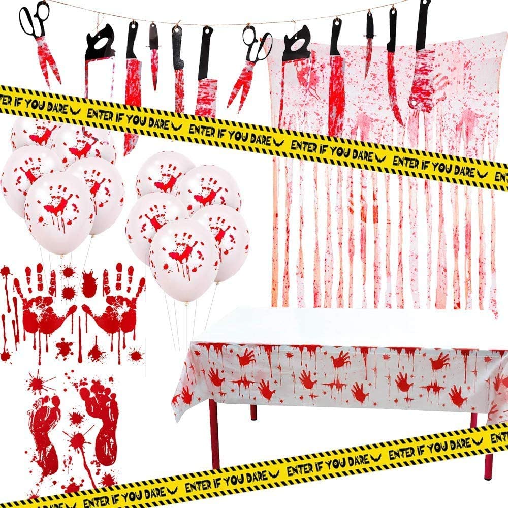 iZoeL Halloween Blood Handprint Tablecloth Banner Balloon Set-1