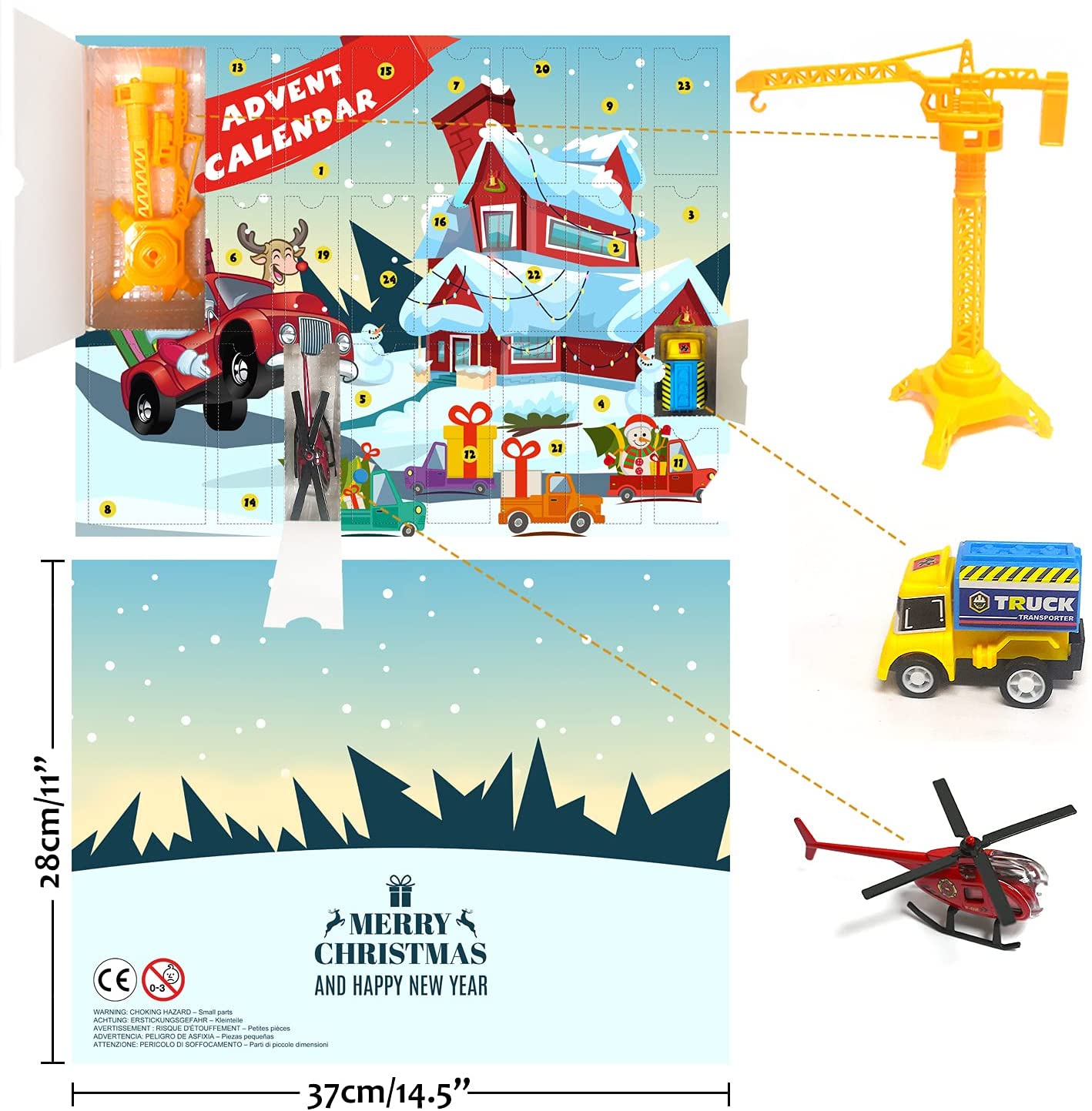 iZoeL Cars Advent Calendar Boy Kids 2021, 24 Pull Back Vehicles as Construction Vehicles School Cars Crane with Game Map for Son Grandson - 24 Christmas Countdown Days to Holiday, Xmas Surprise Gift