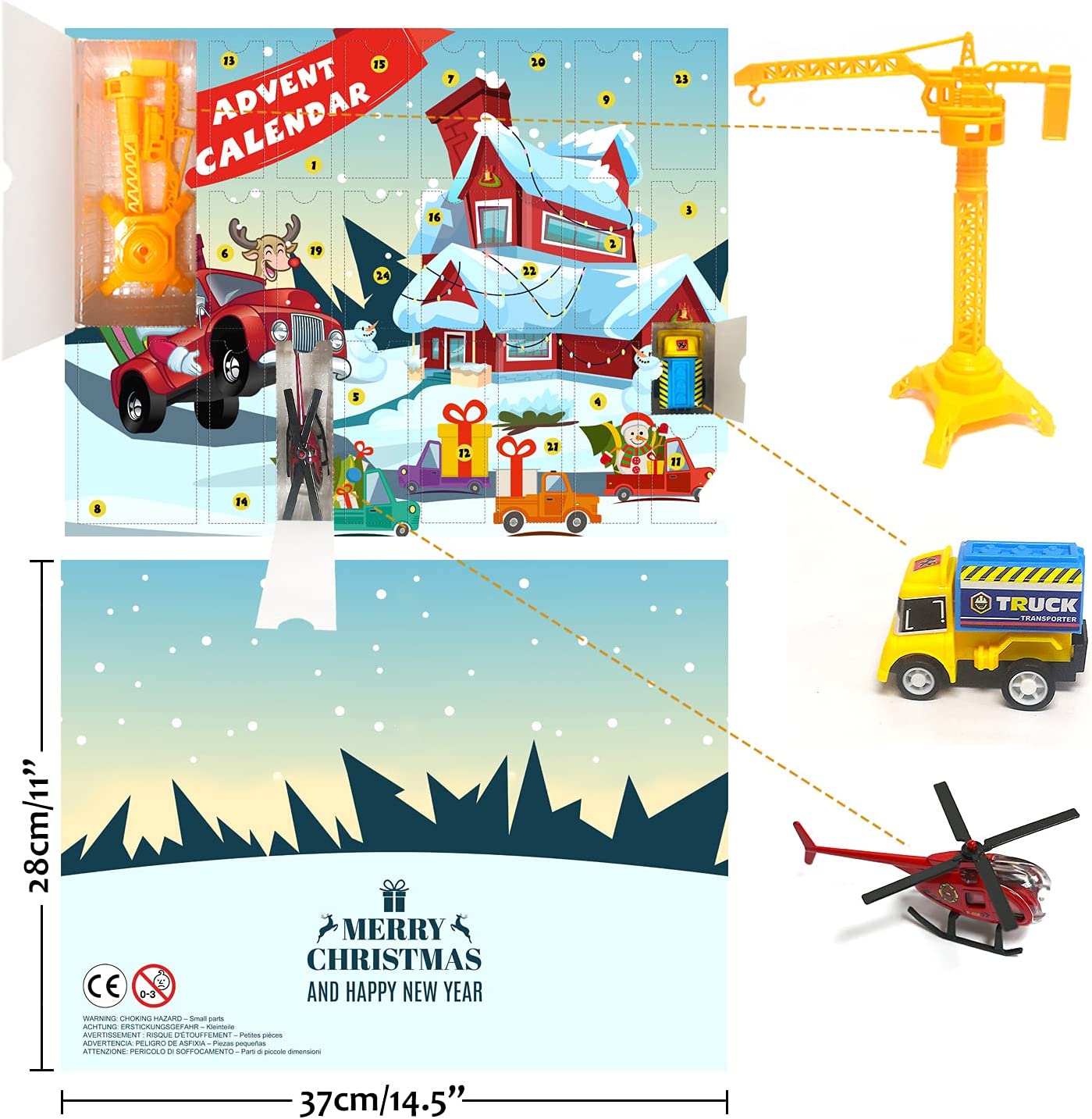 iZoeL Cars Advent Calendar Boy Kids 2021, 24 Pull Back Vehicles as Construction Vehicles School Cars Crane with Game Map for Son Grandson - 24 Christmas Countdown Days to Holiday, Xmas Surprise Gift