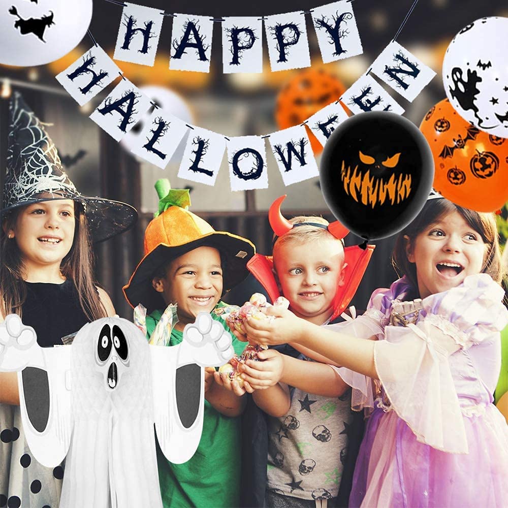 iZoeL Spooky Halloween Decorations Balloon Set, Floating Ghost Flying Bat Halloween Banner Scary Balloons, Halloween Party Decor for Indoor Outdoor Yard Haunted House Props halloween bunting