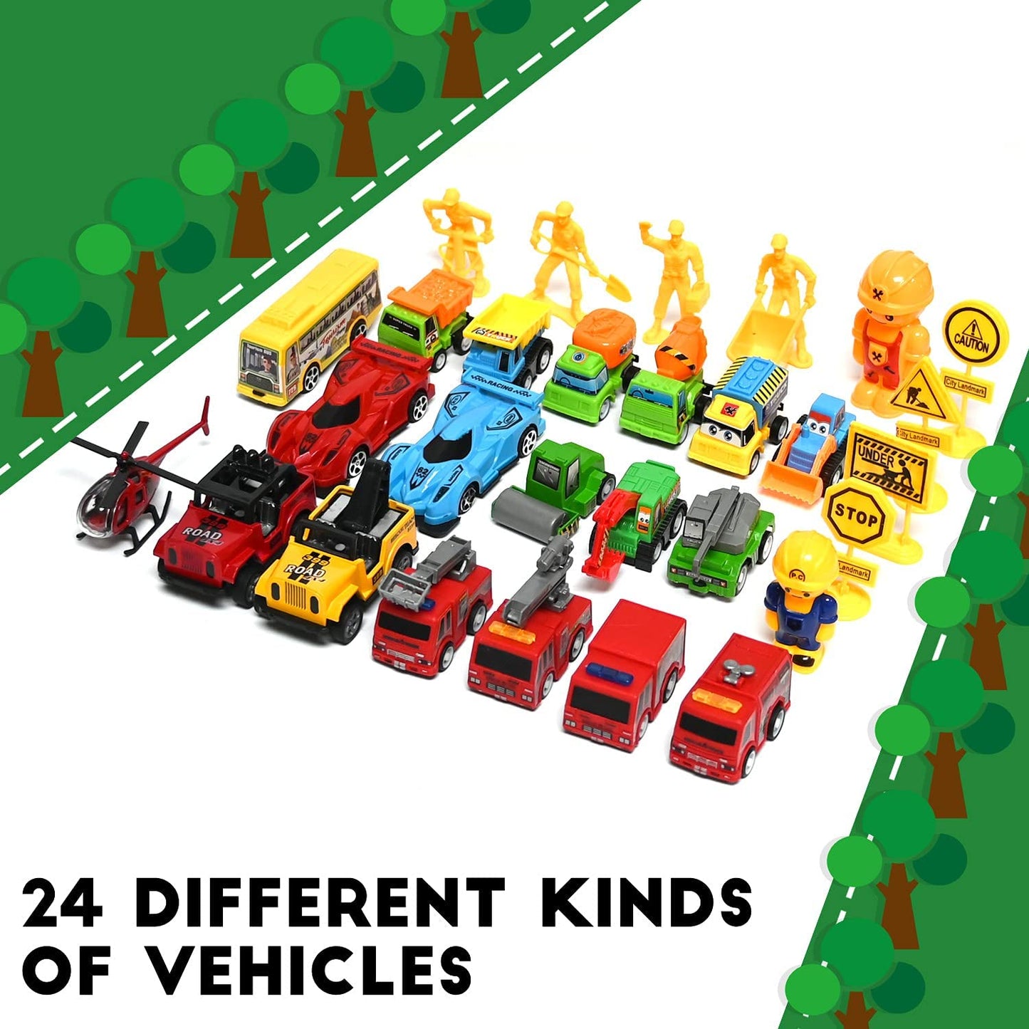 iZoeL Cars Advent Calendar Boy Kids 2021, 24 Pull Back Vehicles as Construction Vehicles School Cars with Game Map for Son Grandson - 24 Christmas Countdown Days to Holiday, Xmas Surprise Gift