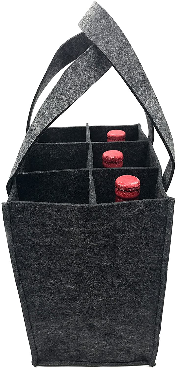 iZoeL Wine Bottle Carriers Tote Bag Reusable Washable with Removable Divider Feltbag for 6 Bottles