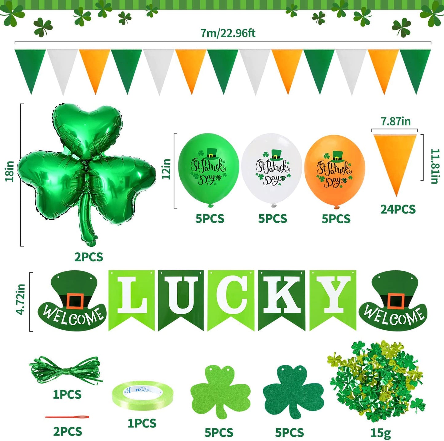 iZoeL St Patricks Day Decorations St Patricks Day Accessories, Welcome Lucky Banner Irish Bunting St Patricks Day Balloons Shamrocks Bunting Confetti for Home Bar Paddy's Day Irish Day Party Supplies