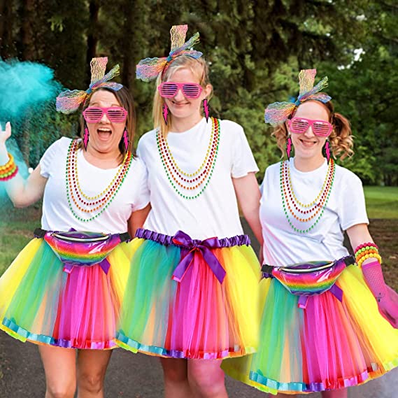 iZoeL 80s Fancy Dress for Women Halloween Costumes for Girls 80s Accessories 80s Costume80s Outfits - Waist Packs Tutu Skirt 4 Layers, Headband Leg Warmers Necklace Bracelets