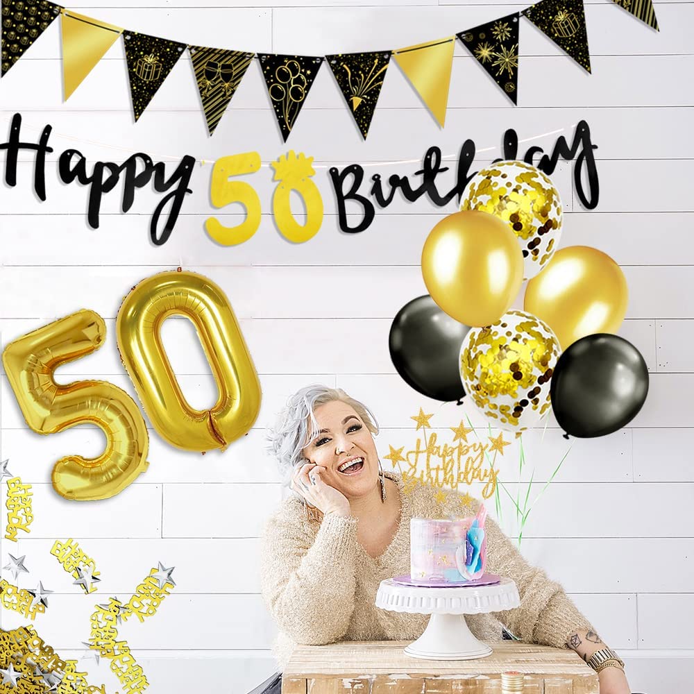 iZoeL 50th Black Gold Birthday Party Decorations - small