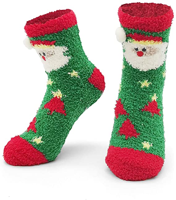 iZoeL 5 pairs Christmas Socks Fluffy Non Slip with Rubber Socks Novelty Funny House Socks Winter Socks Warm Socks Advent calendar Fillers New Year Gift for Women Kids Adults Kids