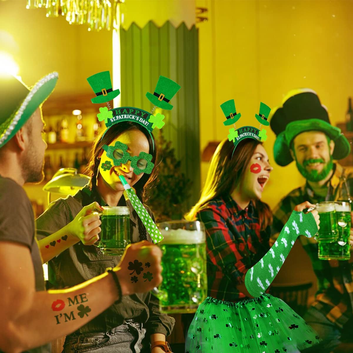 iZoeL St Patricks Day Accessories Women Girls Kids Shamrock Tutu Skirt Headband Glasses Necklaces Gloves for Irish Fancy Dress Leprechaun Costume Outfits
