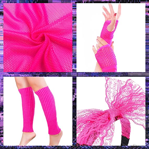 iZoeL 80s Fancy Dress for Women Halloween Costumes for Girls 80s Accessories Costume Outfits - 80s Top Headband Gloves Leg Warmers Necklace