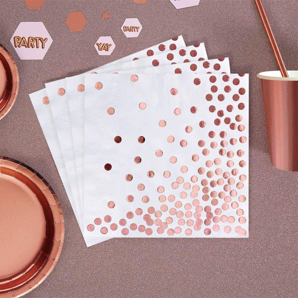iZoeL Rose Gold Paper Napkins 60 Pack(33 x 33 cm) - Soft Comfortable Dinner Napkins - 3PLY Disposable Absorbent Napkin - Ideal for Rose Gold Birthday Party Decorations Bridal Wedding Hen Party