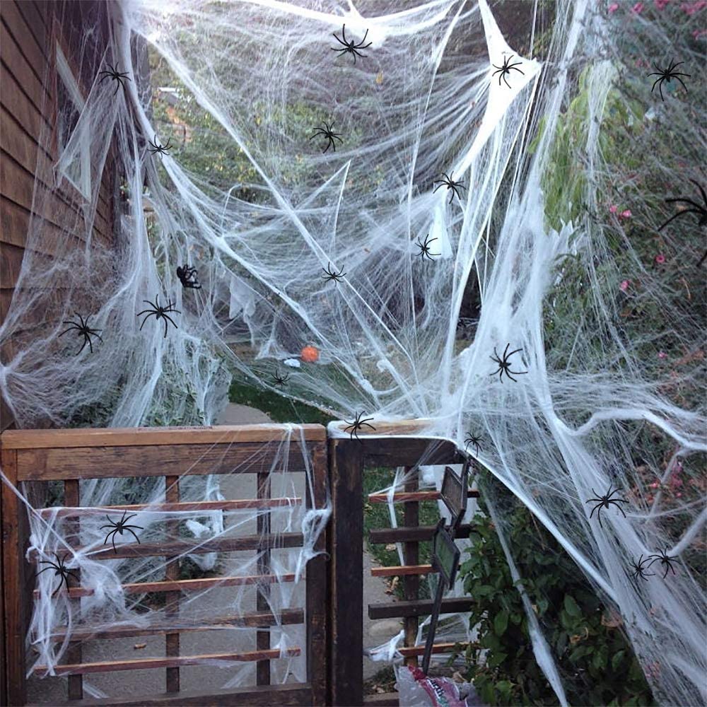 iZoeL Halloween 200cm Giant Spider 75cm Middle Spiders, 40g Spider Cobweb, 30pcs Plastic Spiders, Creepy Fake Spiders Prop Party Supplies for Outdoor Indoor Yard Home Party Decorations (White)