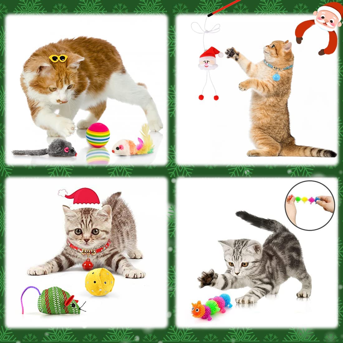 iZoeL Cat Advent Calendar 2022, 24 Pcs Interactive Cat Toys for Indoor Cats - Christmas Cat Collars Cat Bow Tie Feather Toys for Cats, Fish Fake Mouse Bell Balls for Cat