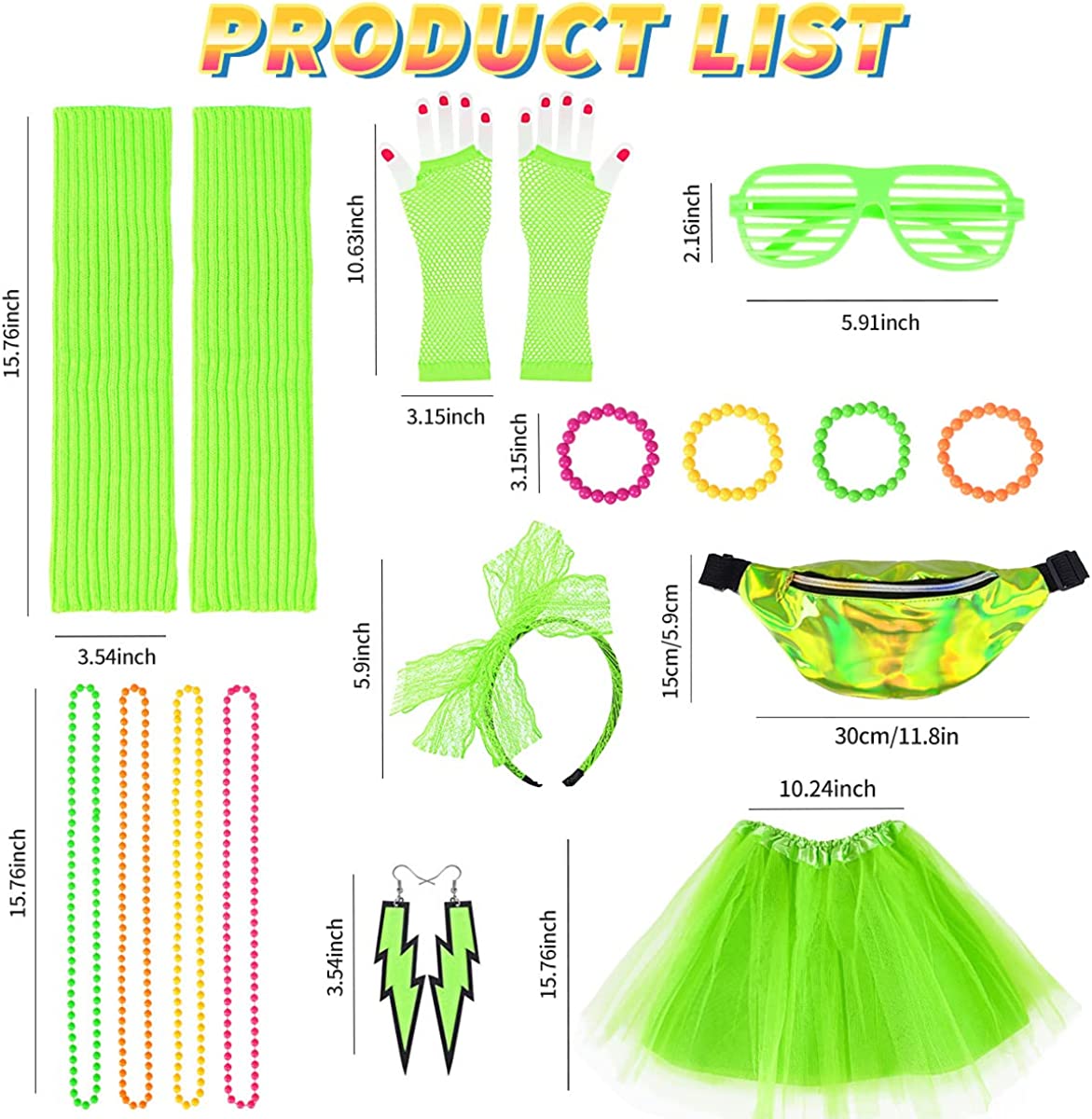 iZoeL 80s Fancy Dress for Women Halloween Costumes for Girls 80s Accessories Costume Outfits - Waist Packs Tutu Skirt 4 Layers, Headband Leg Warmers Necklace Bracelets