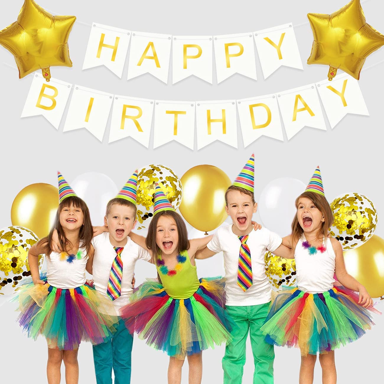 iZoeL Gold Birthday Decoration for Him, Happy Birthday Banner, Confetti Balloons, Big Star Balloons, for Boys Mens Husband Girl Women Birthday Party Supplies Baby Shower