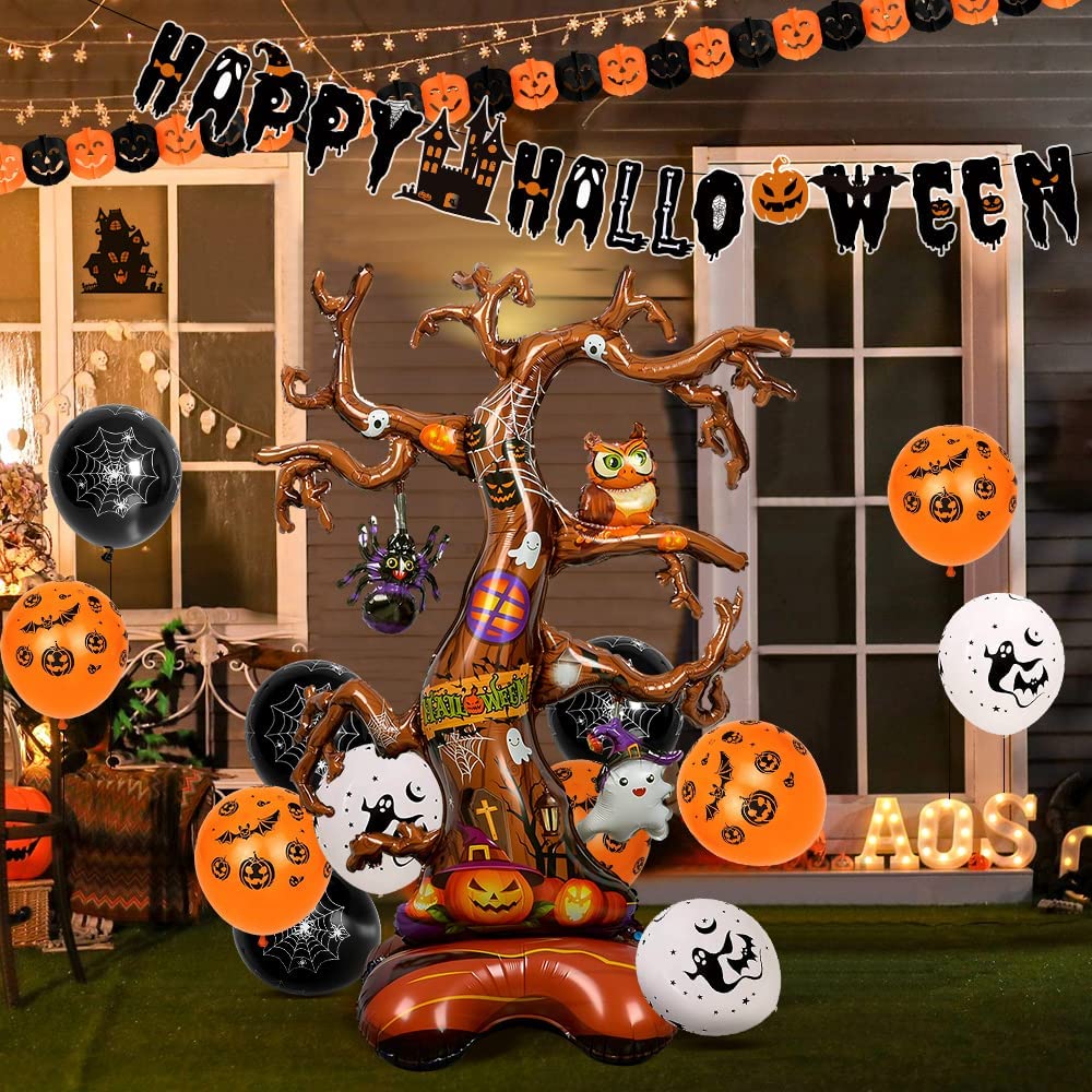 iZoeL Halloween Balloon Party Decoration Big Tree Aluminum Film Pull Flag Pumpkin Pull Flower Sticker Ribbon