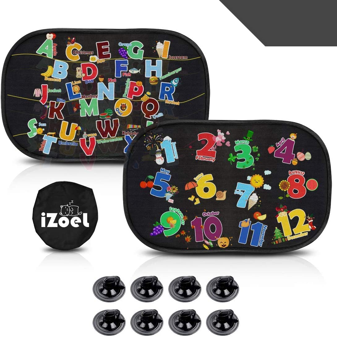 iZoeL Car Sun Shade for Baby Kids 2 Pack, Static Cling Side Window Car Annimal Elephant Lion, 80GSM Rear Sunshades Universal with 8 Suction Cups and Storage Bag - Sun Glare and UV Rays Protection