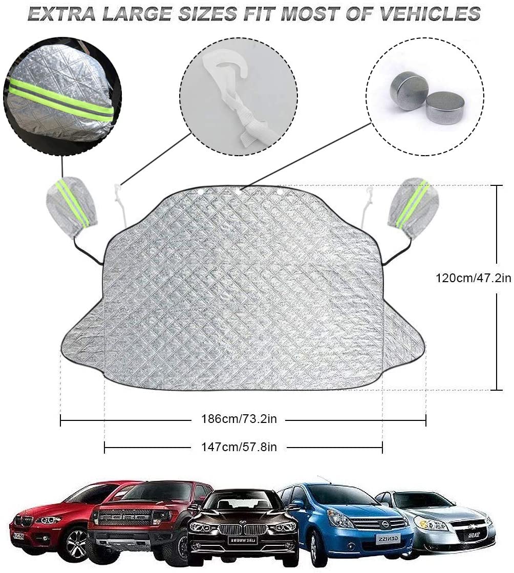 iZoeL Car Windscreen Cover with magnets for Frost Snow Ice Sun Shade 2 Hooks Universal for SUV Car Trucks