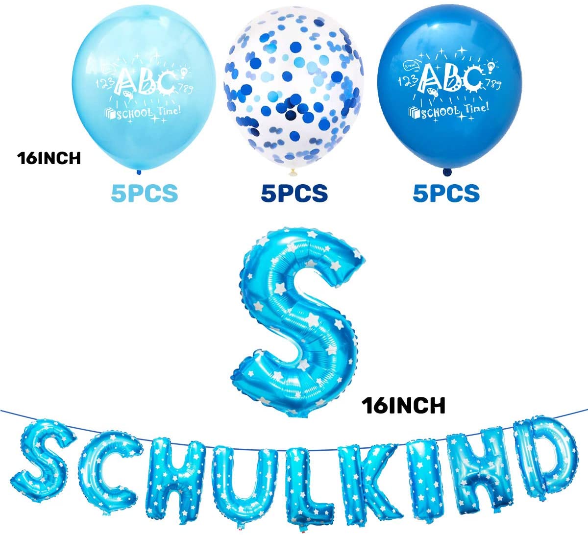 iZoeL Schuleinführung Schulanfang Einschulung Deko SCHULKIND Foil Balloons 15 Latex Balloons for boys 380-1
