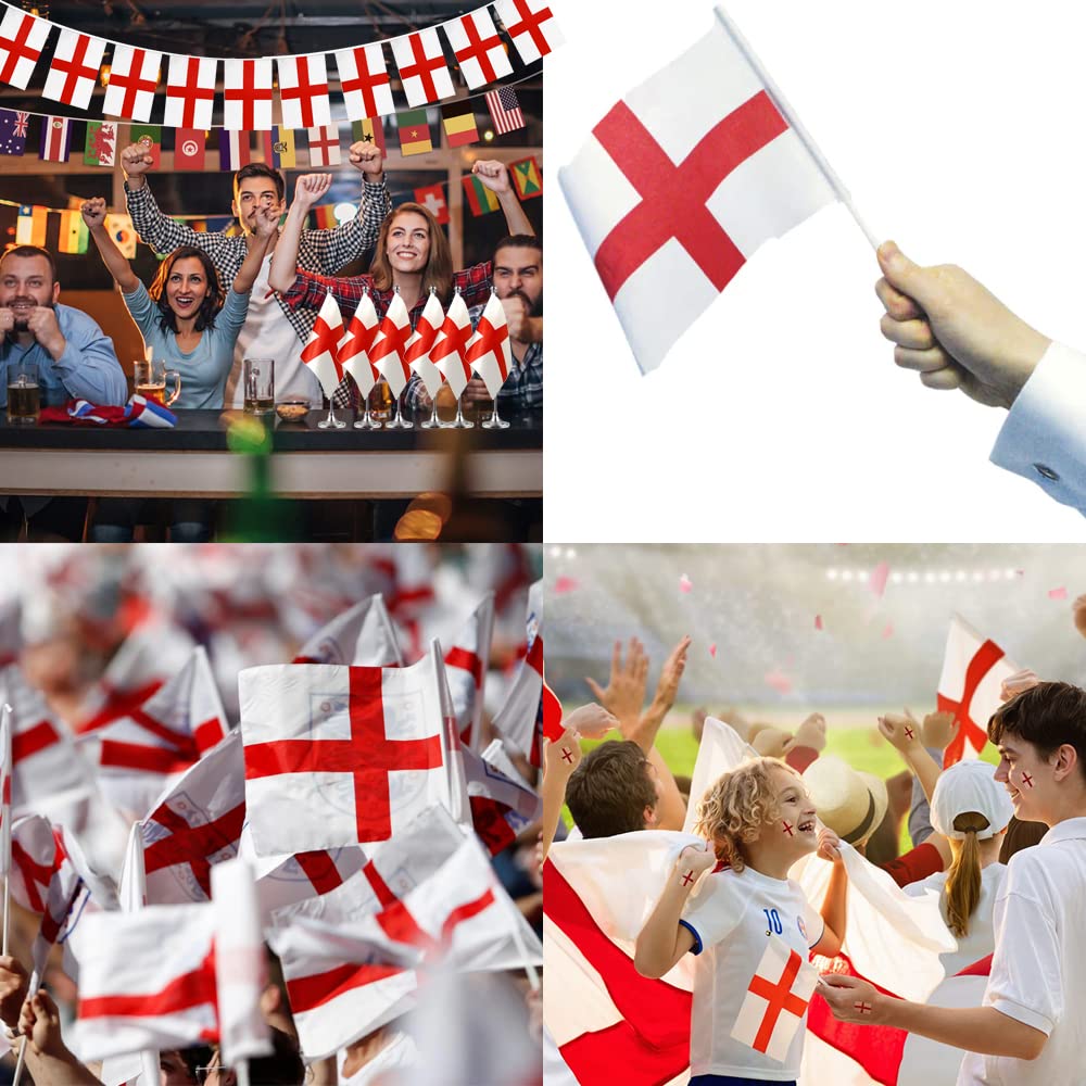 iZoeL World Cup Decorations 2022, England Hand Flag 32pcs England Flags on Stick for World Cup Football 2022 Indoor Outdoor Decorations- House Garden School Restaurant Bar Football Match